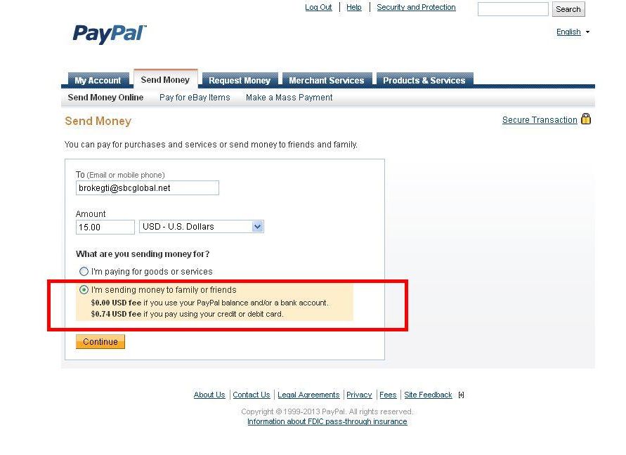 does paypal friends and family have fees